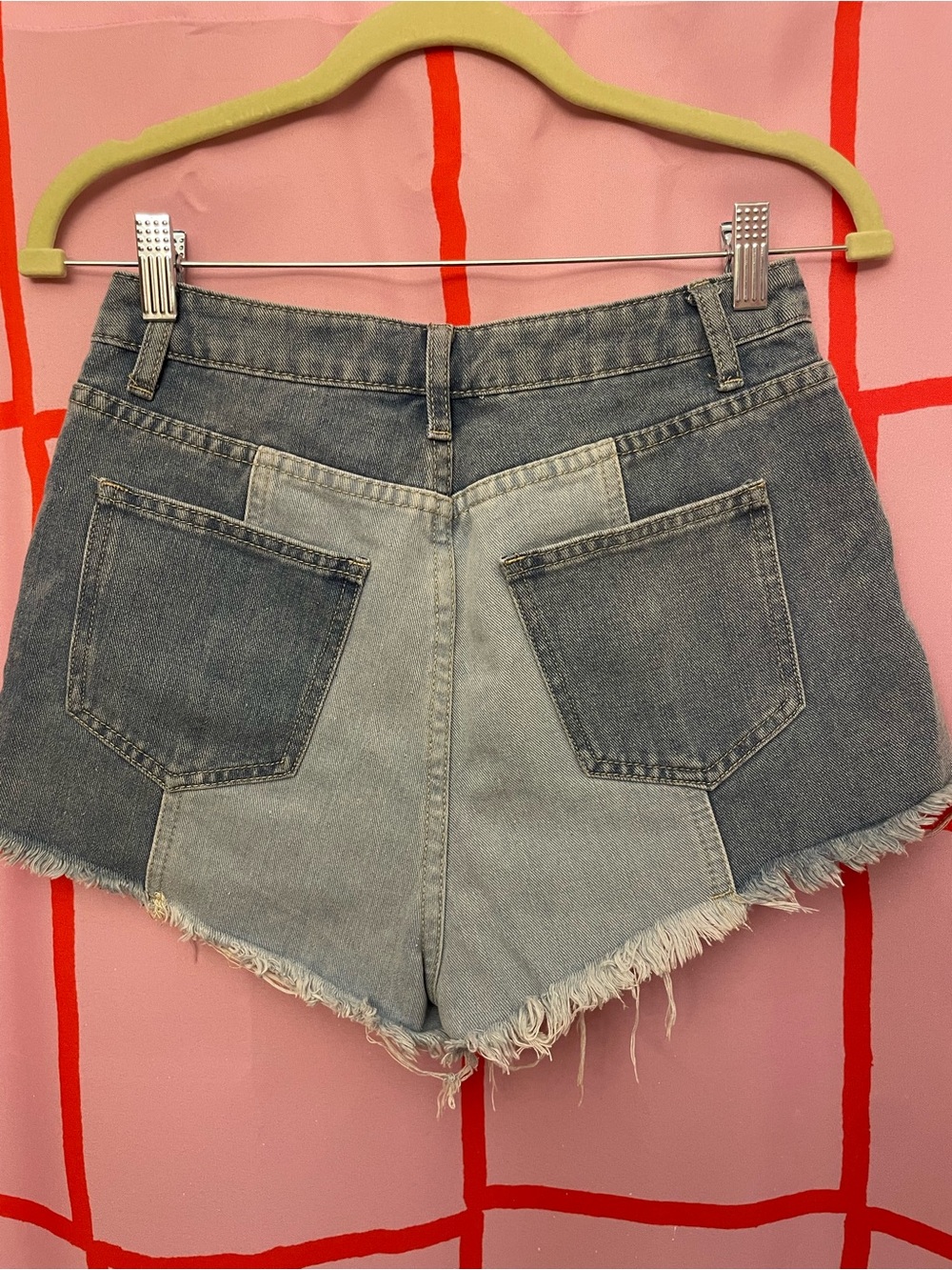 High-Waist Two-Tone Denim Shorts - Picture 2 of 3